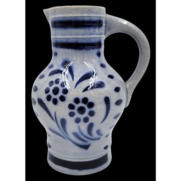 Westerwald Stoneware Pitcher Jug Cobalt Blue .5 Liter Floral 1950 - 1970 - Picture 8 of 8